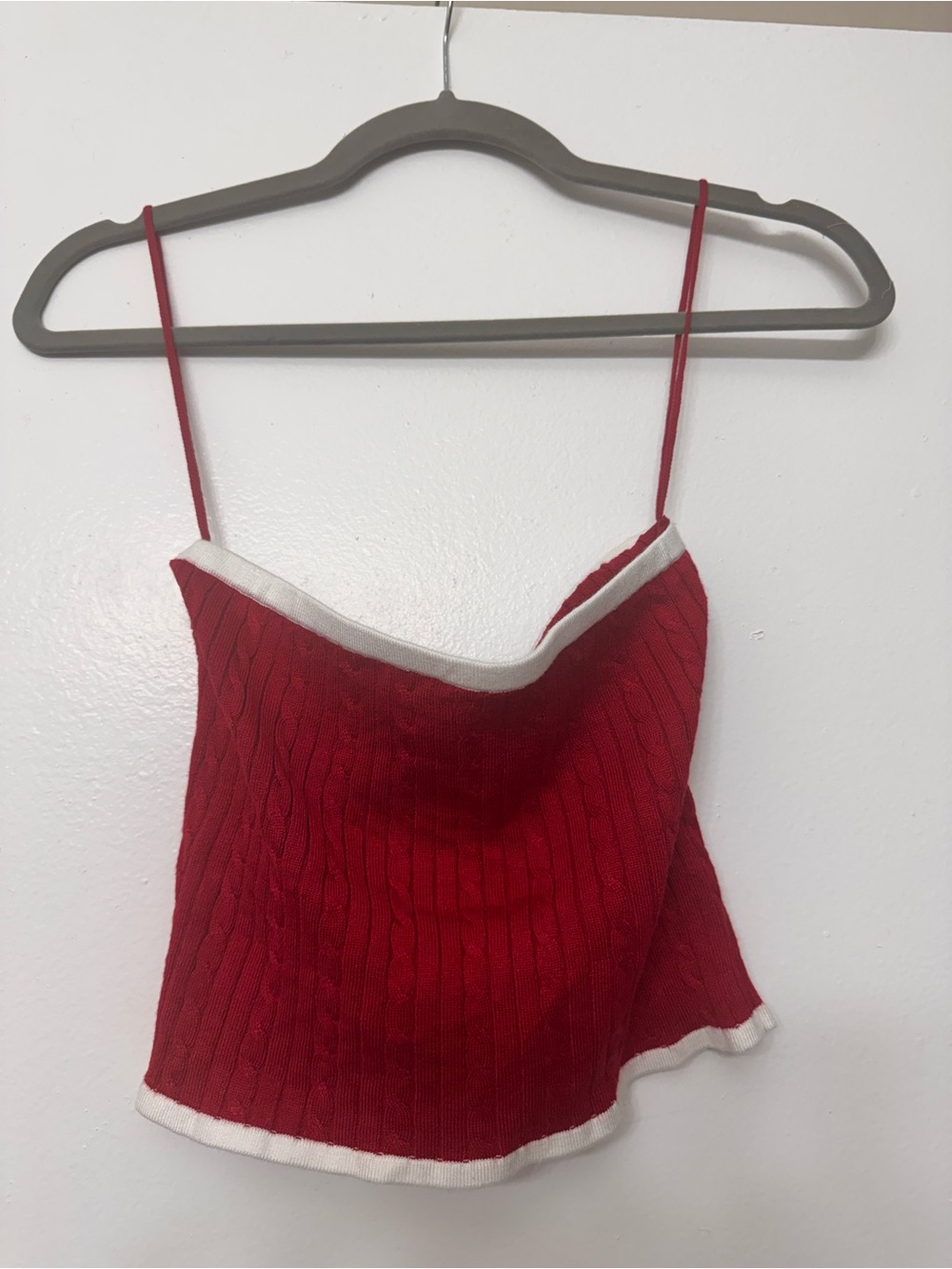 Red Cable-Knit Tube Top with White Trim